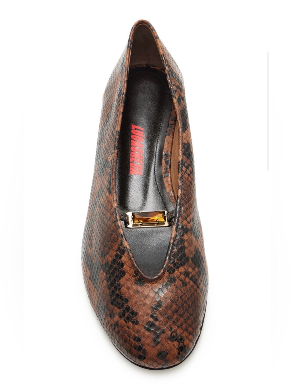 LUCASHEVA LOLA Brown Snake-effect Leather Pumps Ballet kitten heel 39